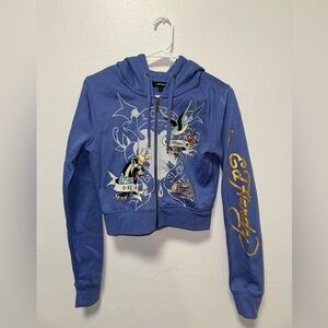 Ed Hardy Blue Hoodie with Gold Accents     #A6